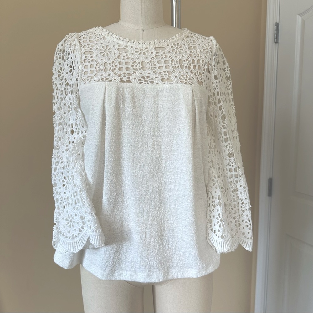 Anthropologie | Eri + Ali  White Womens Lace & Boucle Fabric Top. Size XS
